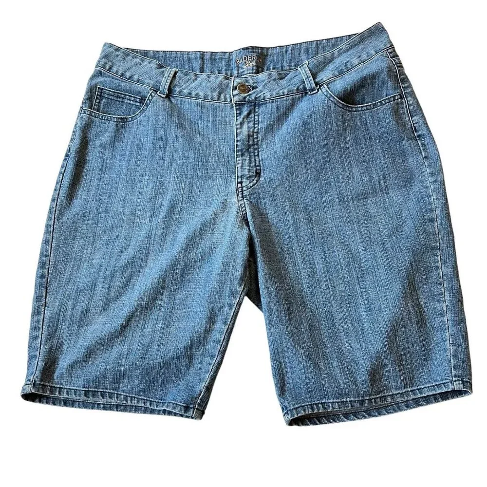 Lee Riders Mid Rise Denim Blue Short Womens Sz 18 M 5-Pocket Sparkle Details - Picture 2 of 10